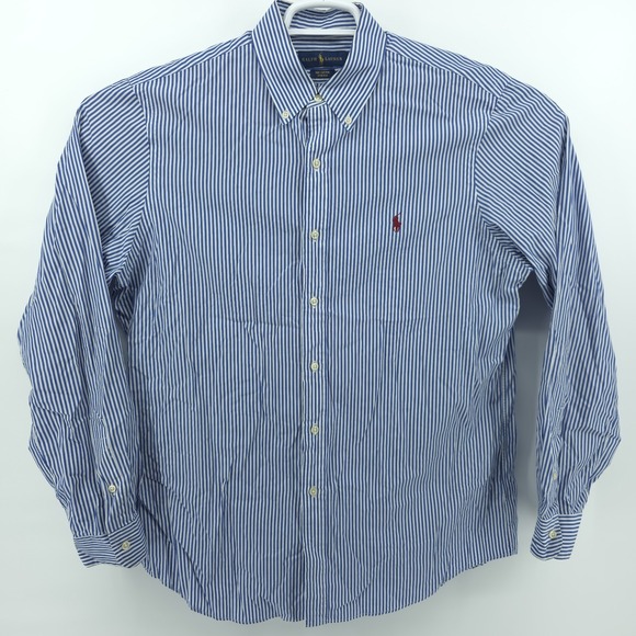 Ralph Lauren Shirt Mens Large Cotton Stretch Striped Button Up Red Pony - Picture 2 of 8
